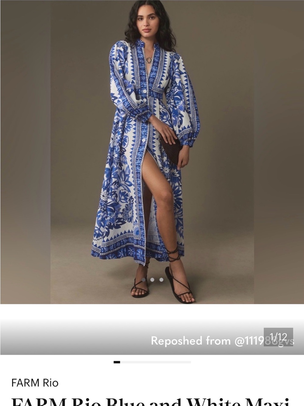 FARM Rio Blue and White Printed Maxi Dress